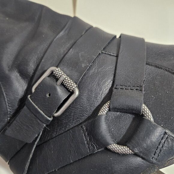 Naya Gazelle Leather Boots Black Block Heel Mid Calf 7.5 Women's Bikercore - Picture 9 of 13